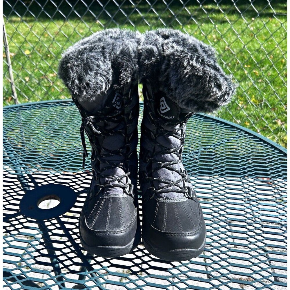 Pajar Canada Estate Women’s Tall Winter Snow Boots Black Faux Fur Size 8 NWOT
